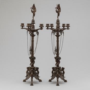 FERDINAND BARBEDIENNE, attributed to, a pair of 19th century bronze candelabra.