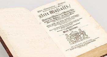 BOK, 2 delar i en vol, "Then Stoormächtige Högborne Furstes...Herr Gustaffs..." av Erich Jöransson Tegel, Stockholm 1622.