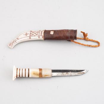 Lars Pirak, a Sami reindeer horn knife, signed Lars Pirak.