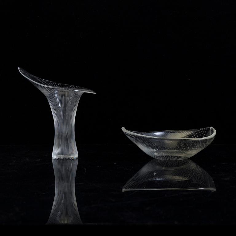 TAPIO WIRKKALA, a 'Kantarell' glass vase and a bowl, signed, Iittala, Finland, second half of the 20th Century.