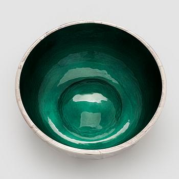 A set of three sterling silver and enamel bowls, maker's mark of A. Tillander, Turku 2005.