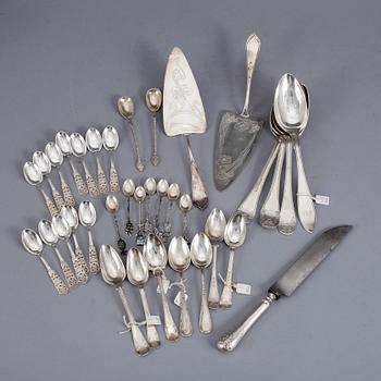 SERVISDELAR, silver, 36 delar, Sverige och Norge, 1800-/1900-tal. Total vikt ca 764 gram.