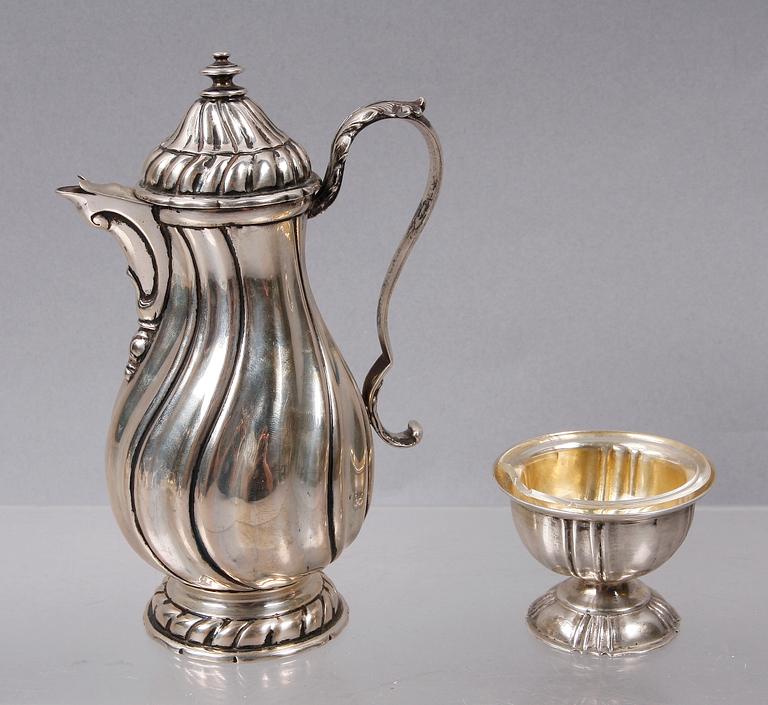 KANNA SAMT SALTKAR, silver, Tyskland/Holland. 1800-tal.