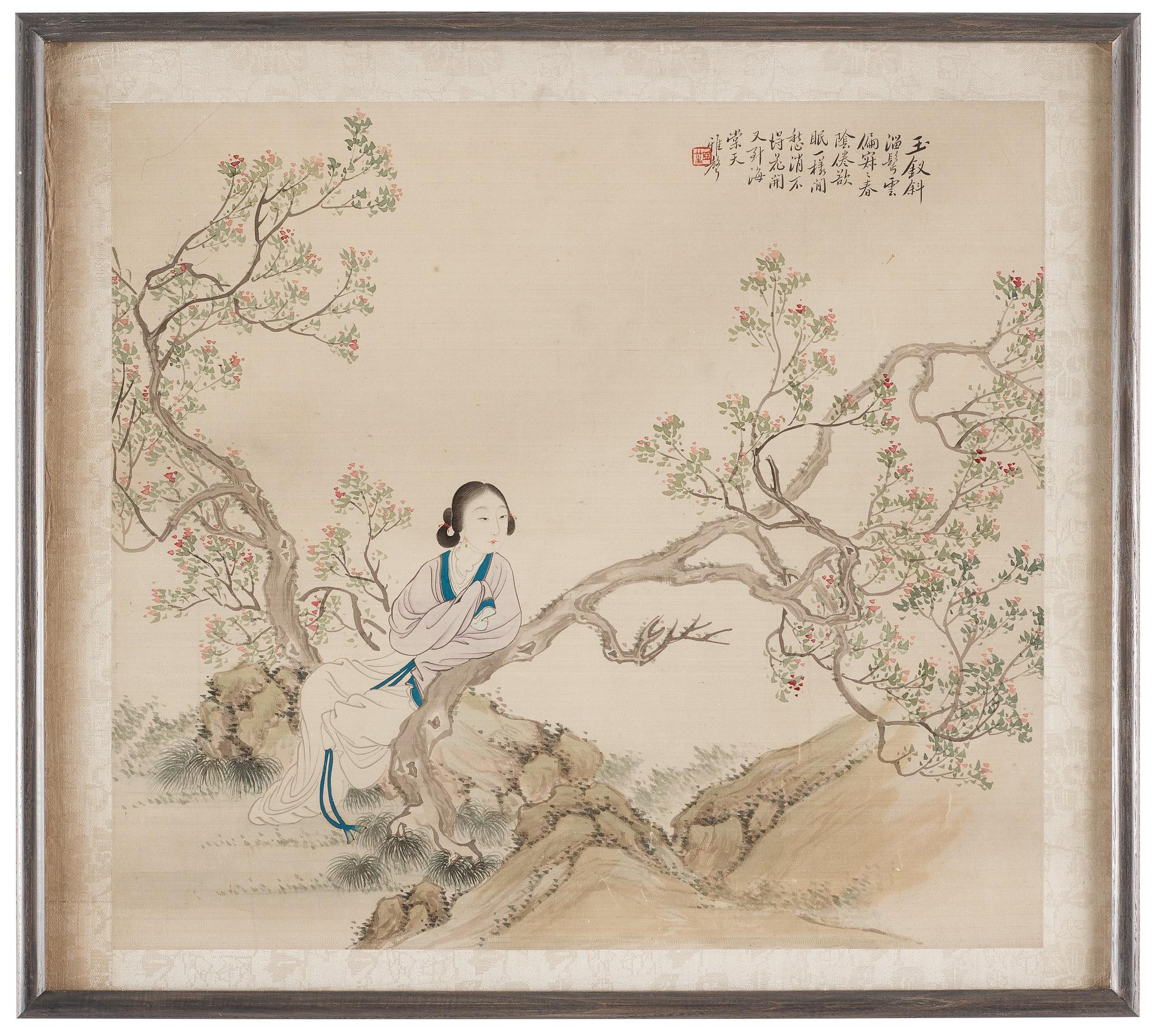 MÅLNINGAR, fyra stycken, akvarell och tusch på silke, sen Qingdynasti, attibuerad till Pan Zhenyong (1852-1921).