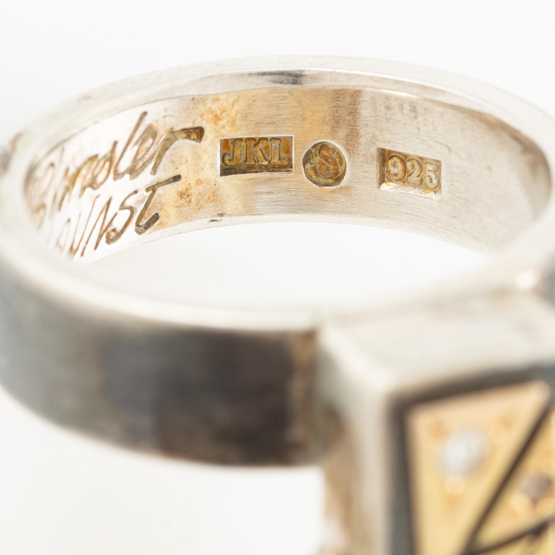 Jan-Christer Lundqvist, ring, sterling silver and gold with brilliant-cut diamonds, Skövde.