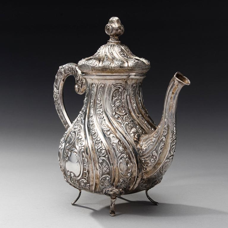 KAFFESERVIS, 3 delar, silver, Tunturihopea K Siikanen, Helsingfors 1979. Totalvikt ca 1422 g.