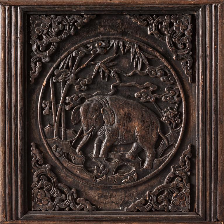 A set of six Chinese hardwood panels, Qing dynasty, 19th Century.