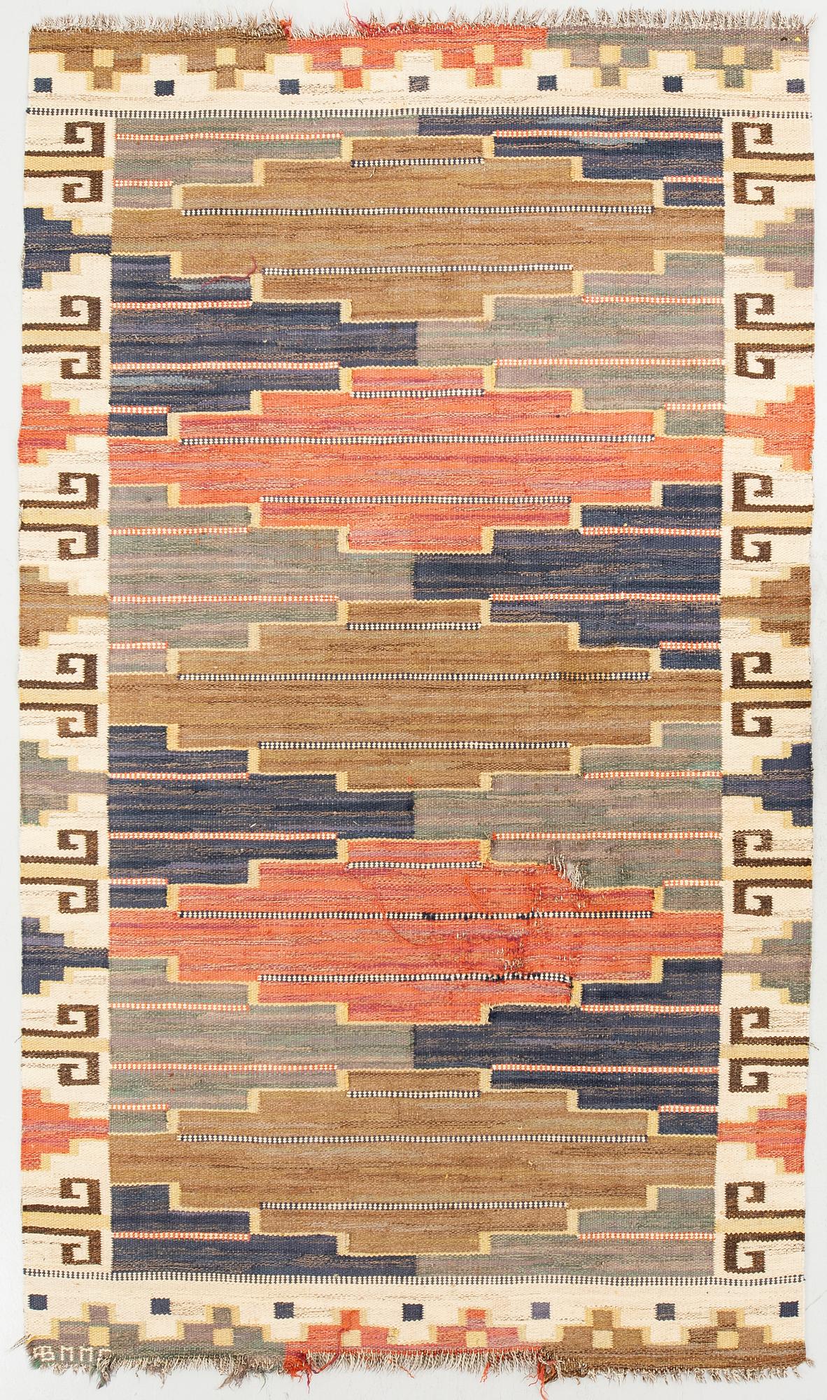 Märta Måås-Fjetterström, rug, "Blue Heath", flat weave, approx. 242 x 151 cm, signed AB MMF.