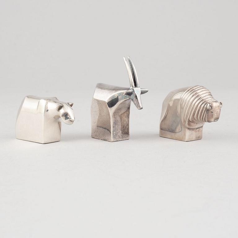 Gunnar Cyrén, figuriner, 3 st, silverpläterad zink, Dansk Designs, Japan.