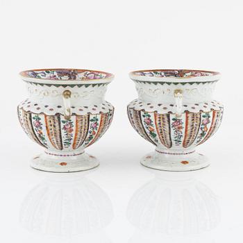 A pair of famille rose flower pots, Qing dynasty, Qianlong (1736-95).