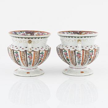 A pair of famille rose flower pots, Qing dynasty, Qianlong (1736-95).