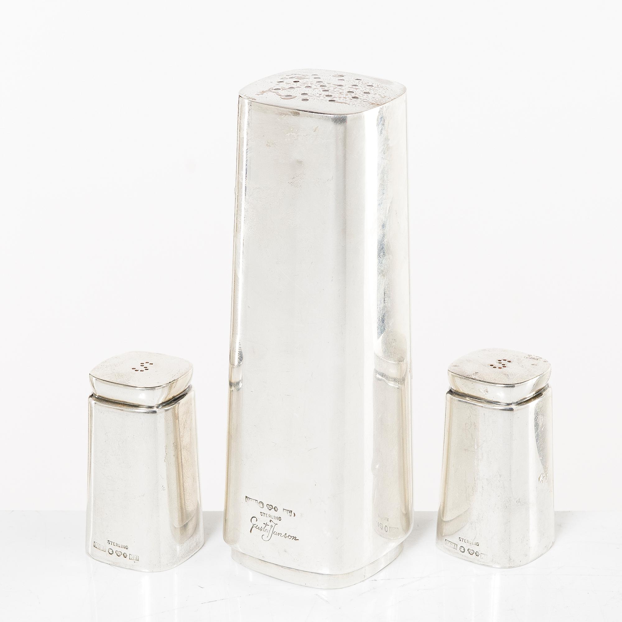 Three Sterling silver shakers, C.G. Hallberg and Gustaf Jansson, 1960s.