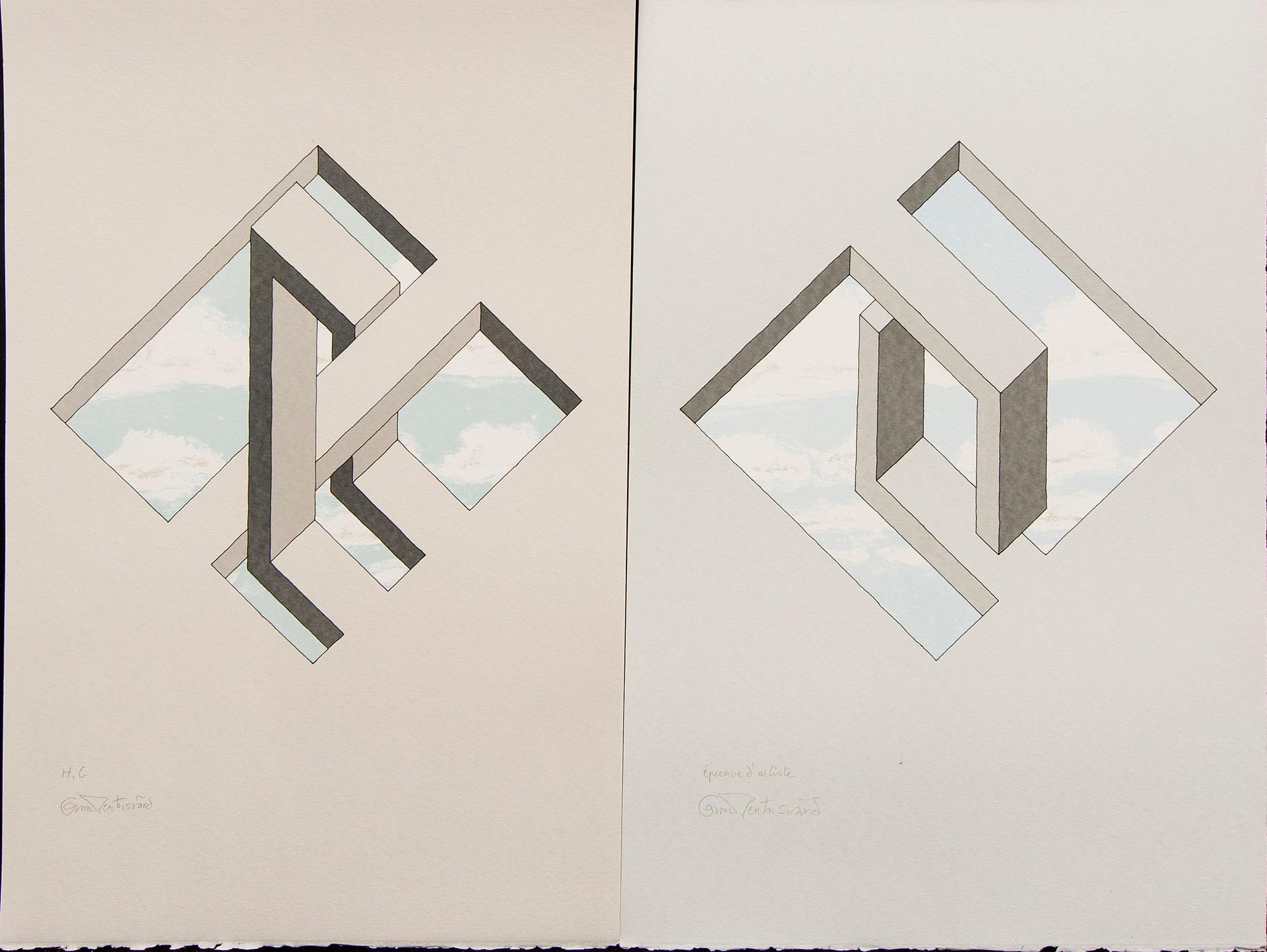 Oscar Reutersvärd, four color lithographs, signed 48/120, 31/120, EA and HC.
