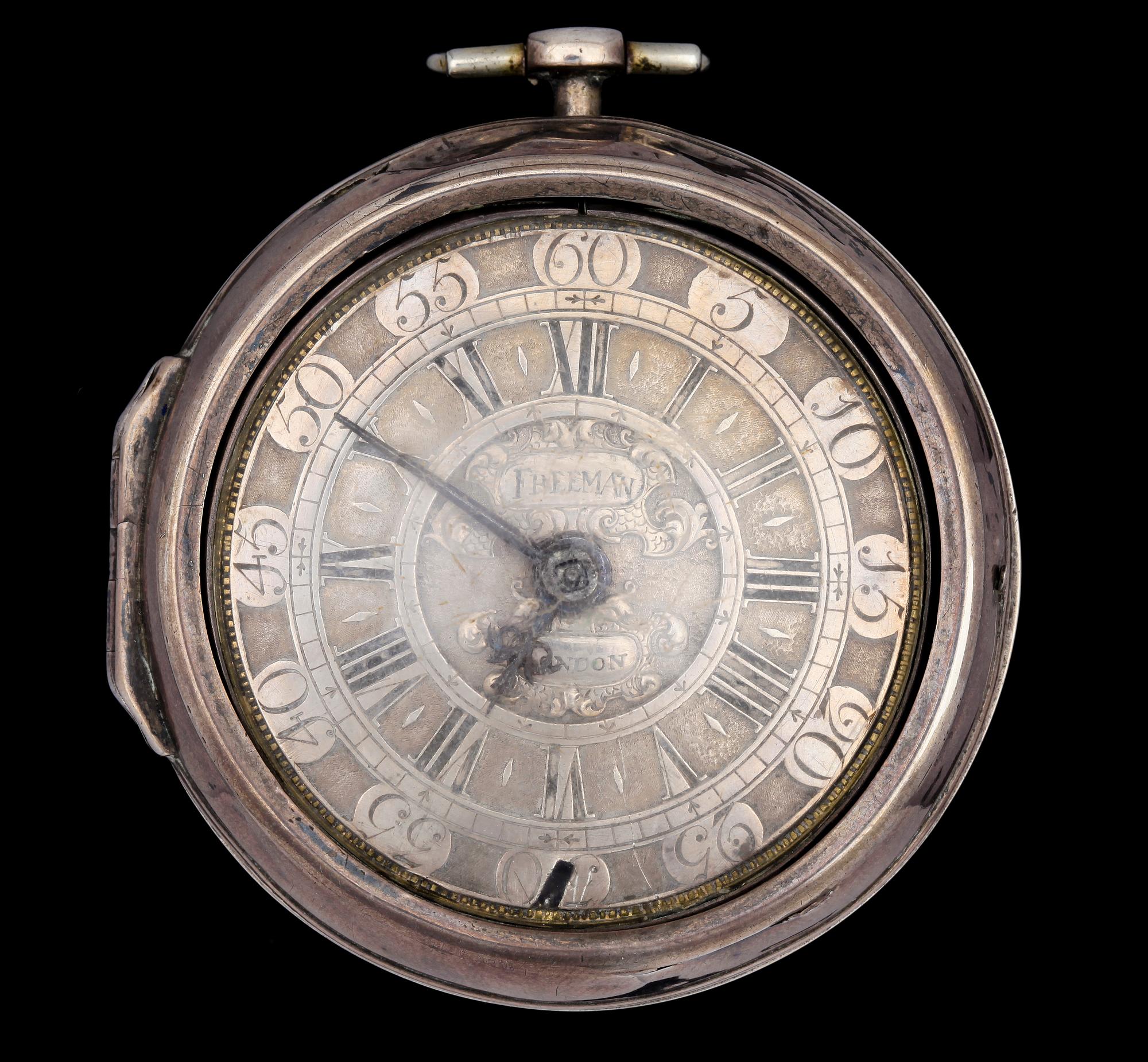 FICKUR, med ytterboett, silver märkt Freeman London troligen 1700-tal.