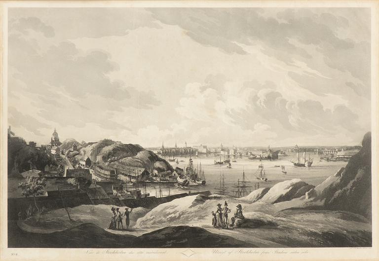Johan Fredrik Martin,  "Utsigt af Stockholm från Stadens södra sida & "Vue de Stockholm pris de Castelholmen du côté...".