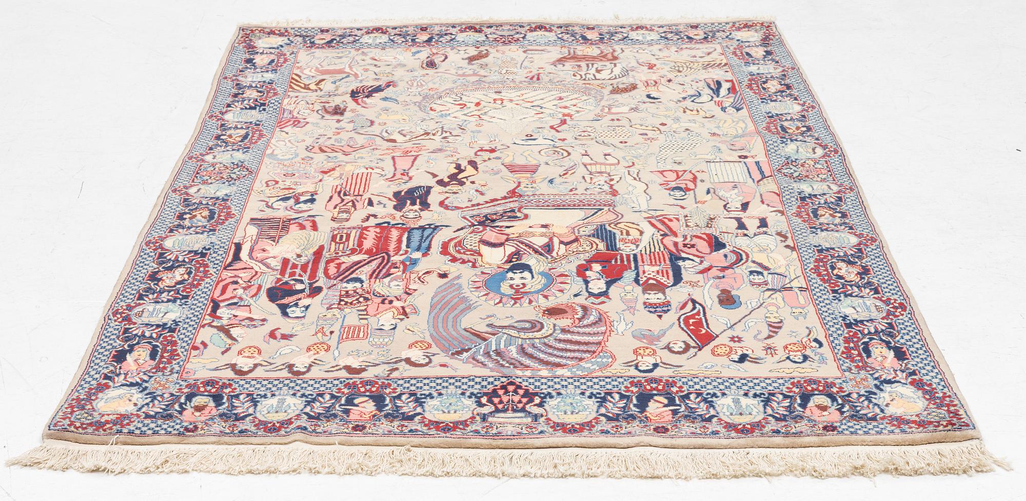 Matta, Kashmir, figural, ca 214 x 139.