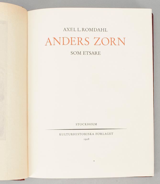 ZORN SOM ETSARE, Axel L. Romdahl, numrerad bibliofilupplaga 124/250, Stockholm 1928.