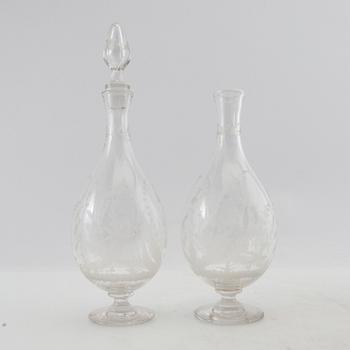 Simon Gate, wine glasses 15 pcs and decanters 2 pcs first half of the 20th century.