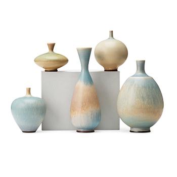 166. Berndt Friberg, a set of five stoneware vases, Gustavsberg studio 1970's.