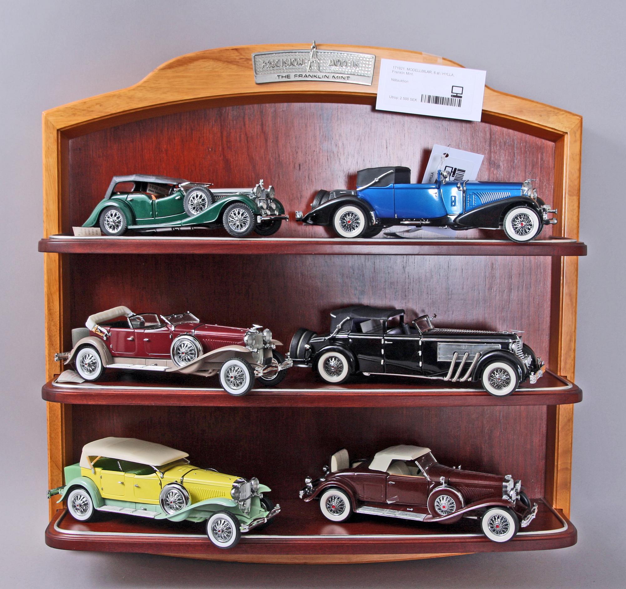 MODELLBILAR, 6 st i HYLLA, Franklin Mint.