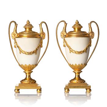 130. A pair of George III ormolu-mounted and white marble brûle-parfums by Matthew Boulton,  1770s.