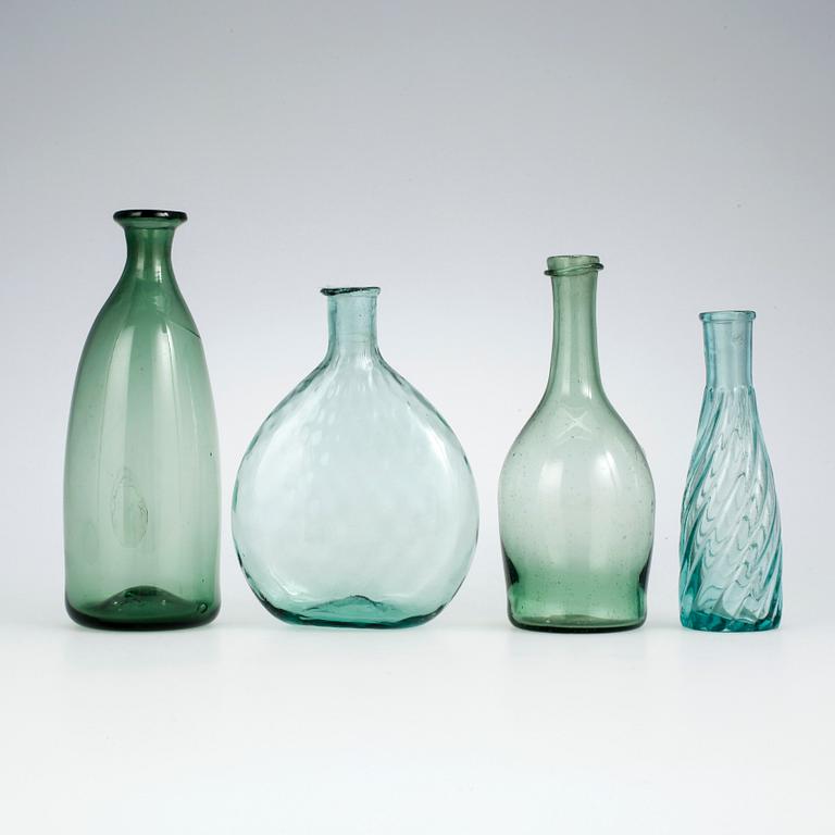 FLASKOR, 4 st, glas, 1800-tal.