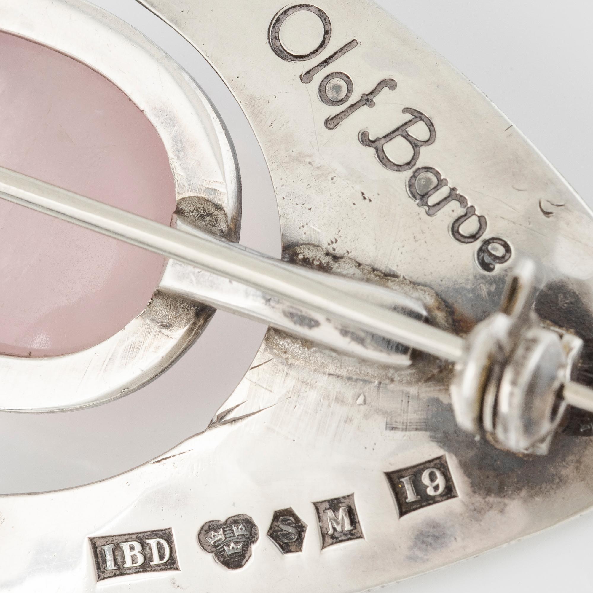 Olof Barve, brooch, silver with cabochon-cut rose quartz.