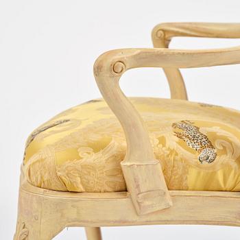 A rococo open armchair in the manner of C M Sandberg, Stockholm, later part 18th century.