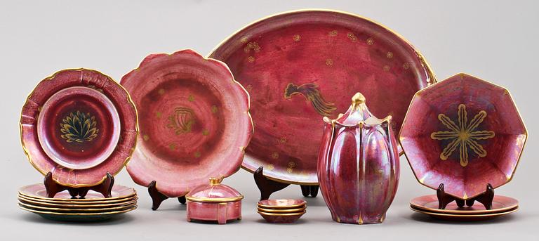 PARTI FLINTGODS, 16 delar, Josef Ekberg, Gustavsberg, 1900-talets första hälft.