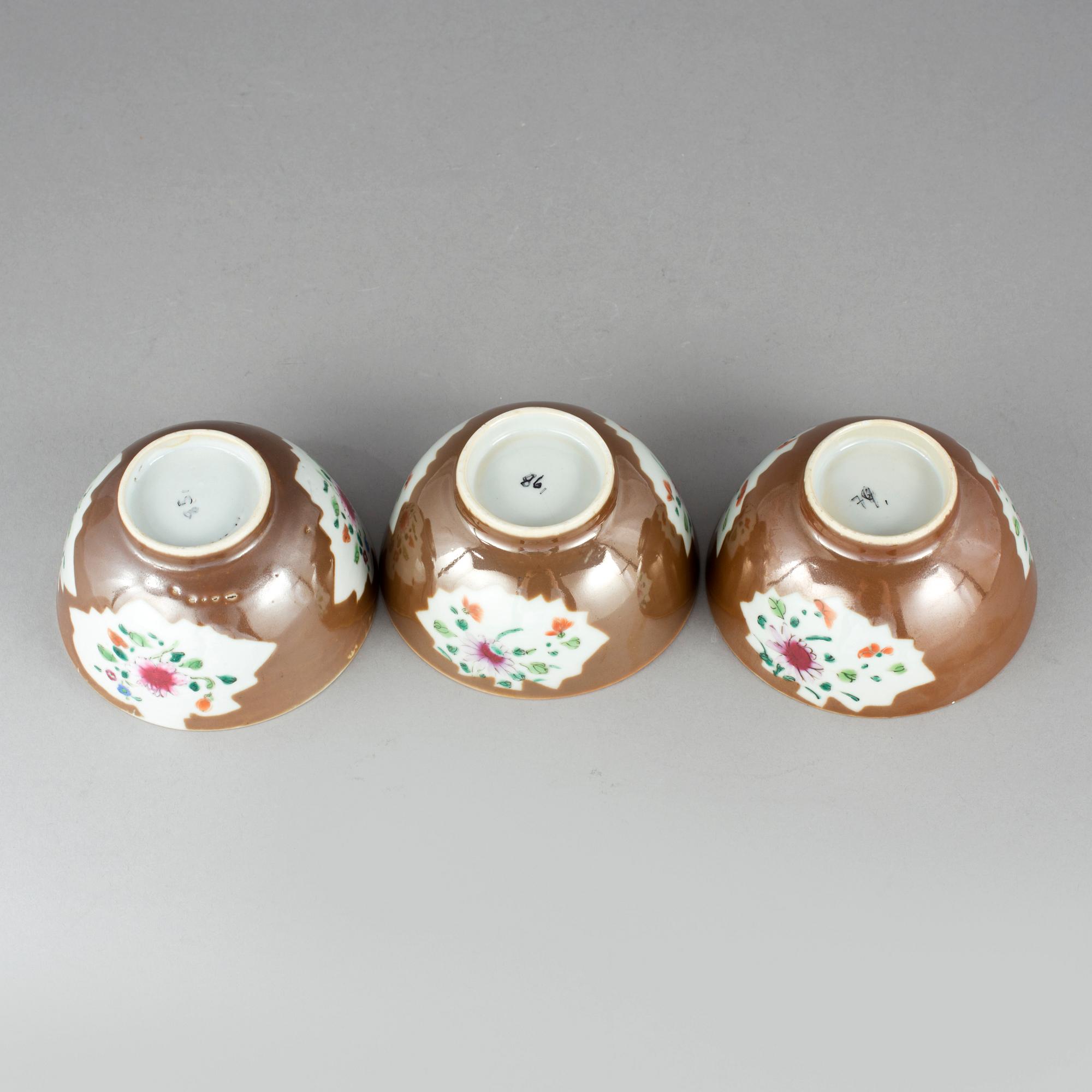 SKÅLAR, 3 st, porslin, Kina, 1700-tal.