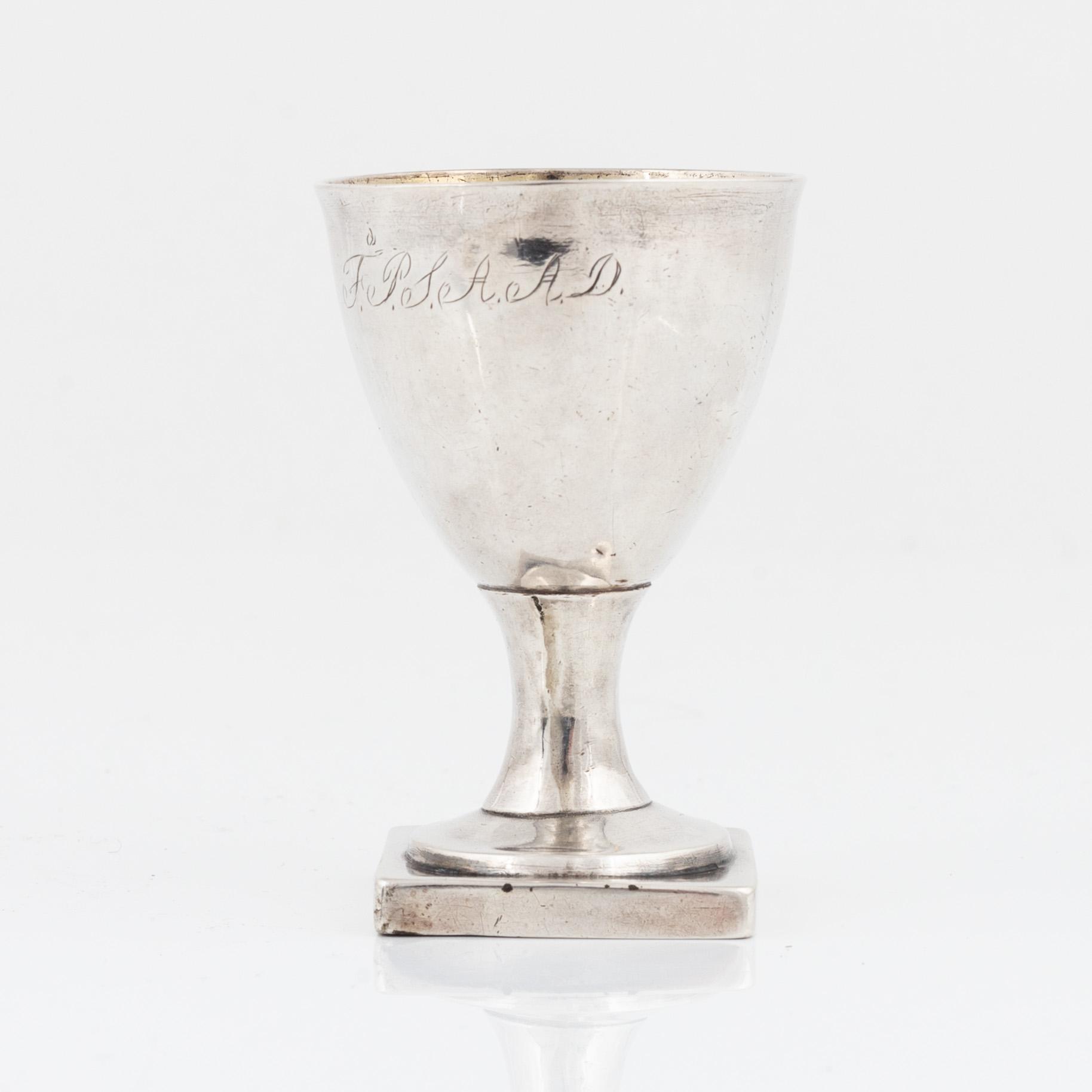 A Swedish egg cup, silver, marks of Daniel Hallman, Stockholm 1823.