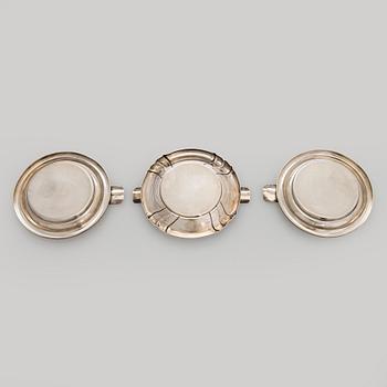 A silver cigarette case, matchbox holder and small bowl, Sandrik, as well as 3 ashtrays, Czechoslovakia 1929-1945.