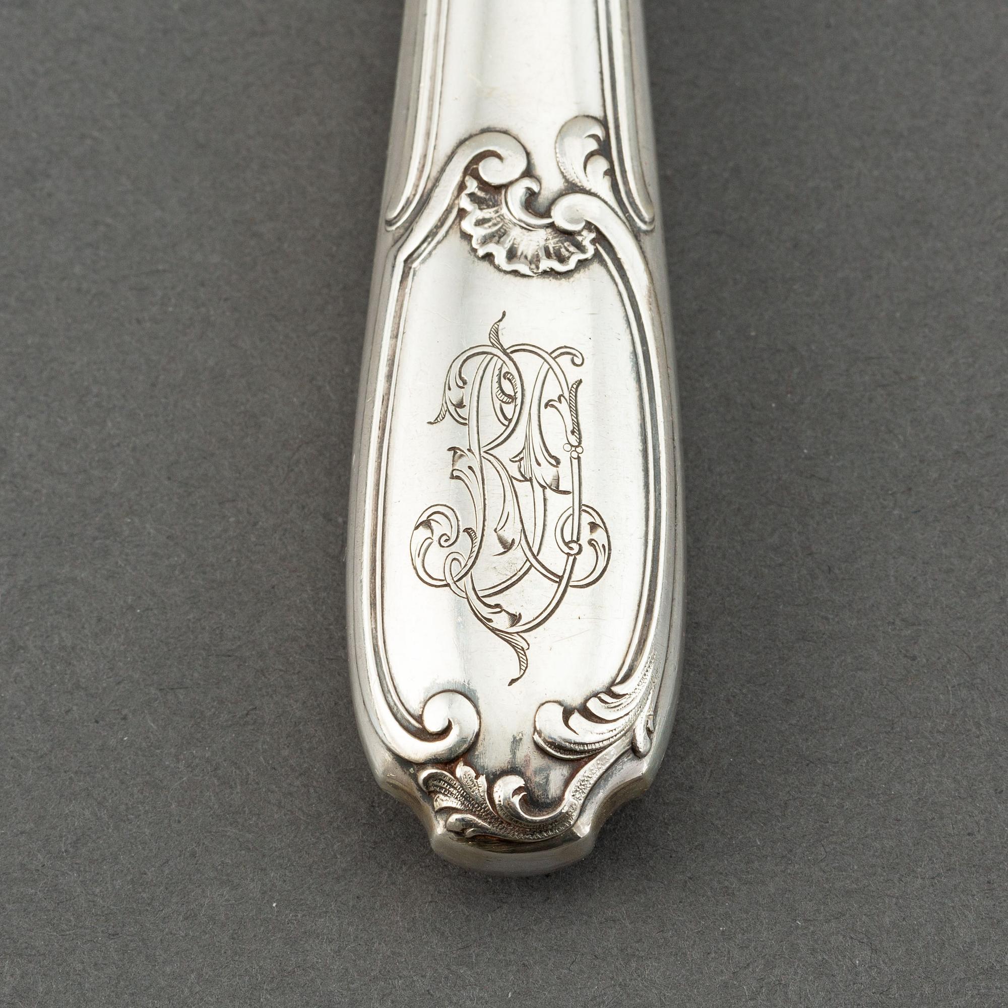 Knivar, 36 st (12+12+12), silver, Frankrike 1800-tal.