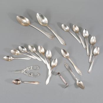 PARTI SILVER, 19 delar, bl a GAB, Stockholm, 1900-tal, vikt 319 gram.