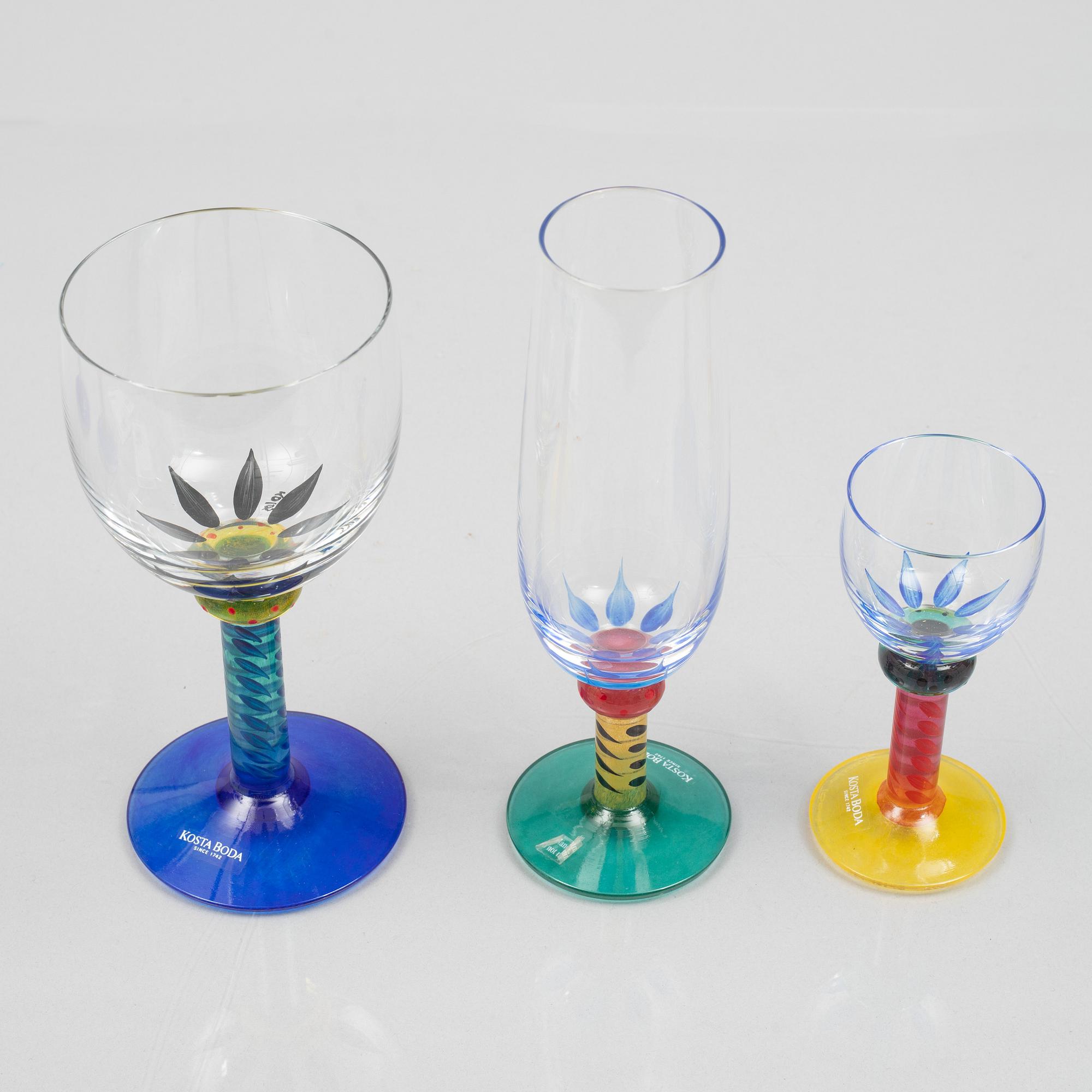 Ken Done, ten glasses, Kosta Boda, Sweden, late 20th century.