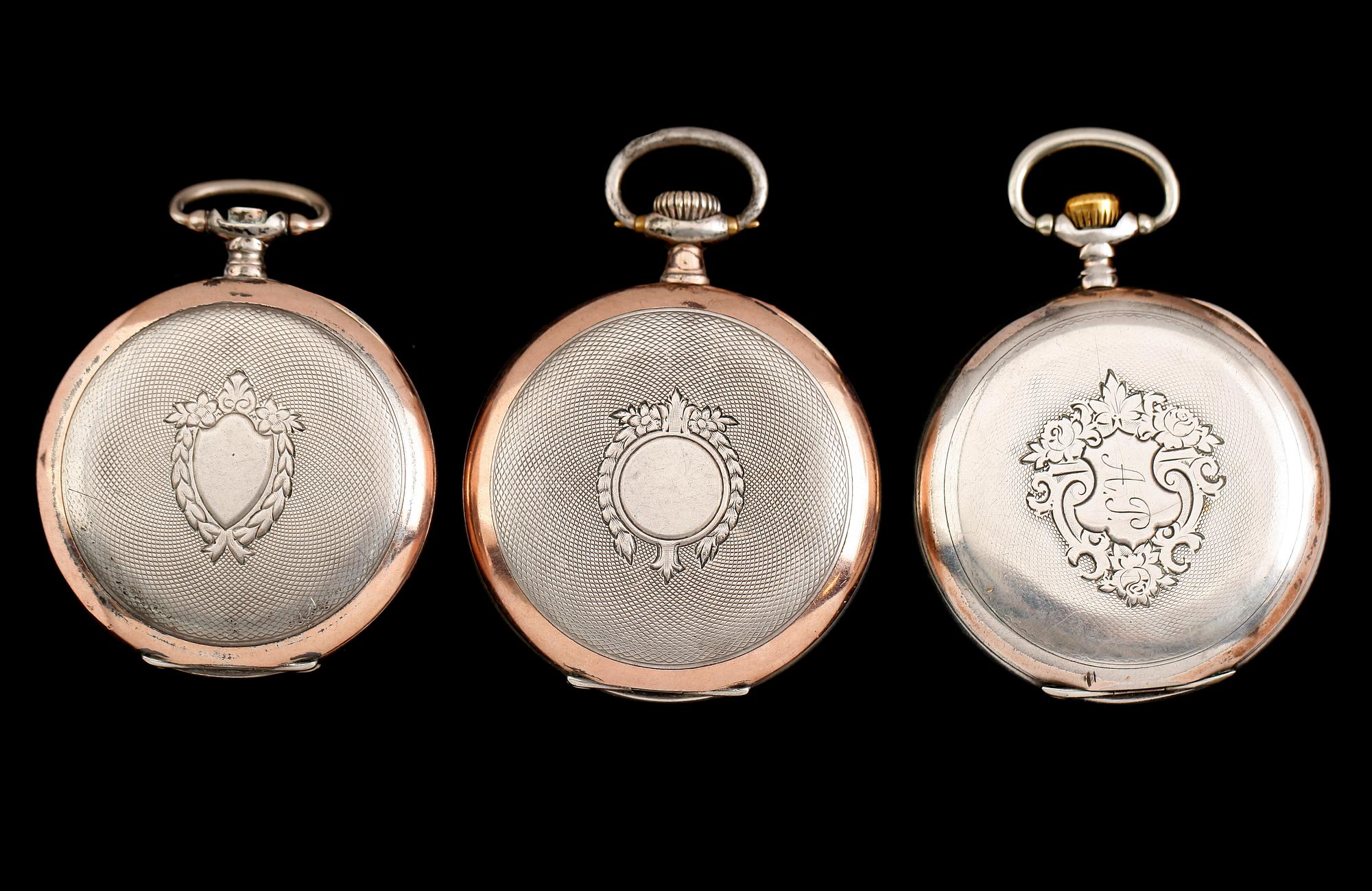 FICKUR, 3 st, silver, Omega, omkring år 1900.