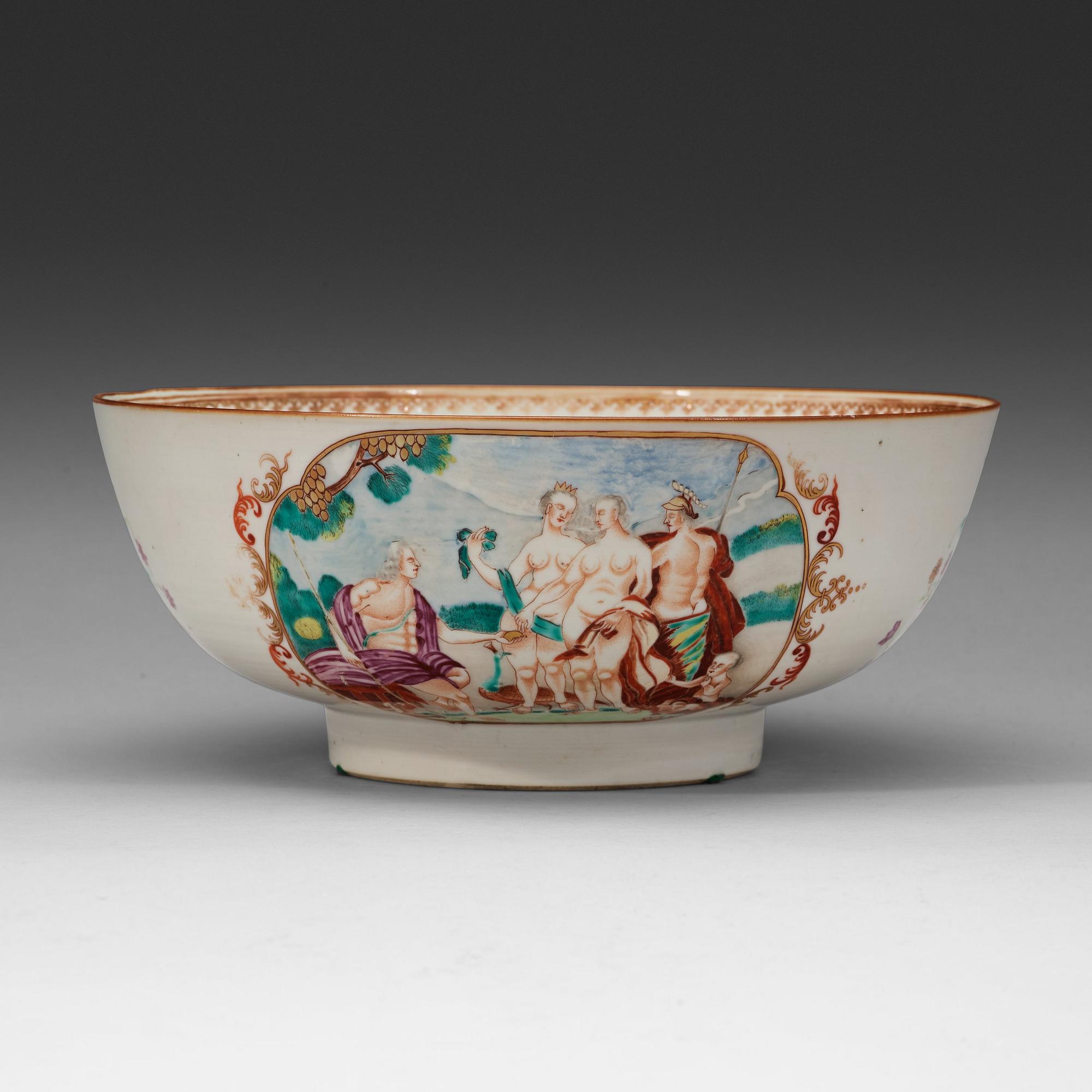 A famille rose 'European Subject' punch bowl, Qing dynasty, Qianlong (1736-95).