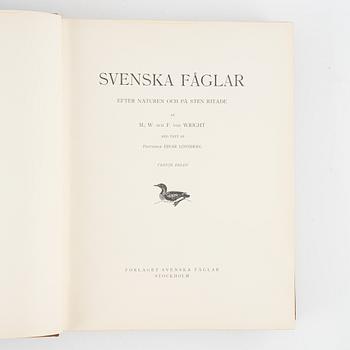 Three volumes of 'Svenska fåglar' by the von Wright brothers, printed at A.Börtsells Tryckeri AB, Stockholm, 1924-29.