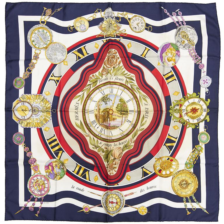 HERMÈS, silk scarf 'La ronde des heures'.