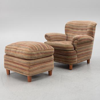 Josef Frank, armchair, model 568, with footstool, Svenskt Tenn.