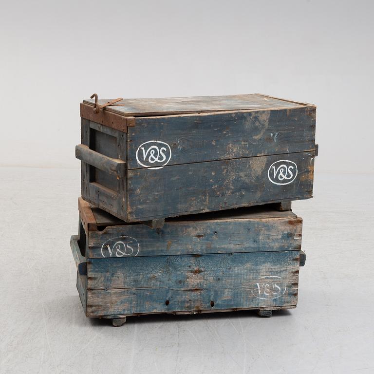 Two wooden boxes, early 1900's.