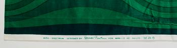 Verner Panton, CURTAINS, 3 PIECES, AND SAMPLERS, 10 PIECES.  Cotton velor. A variety of green nuances and patterns. Verner Panton.