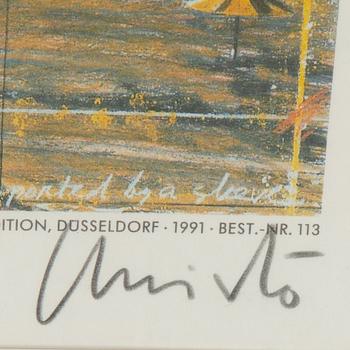 Christo & Jeanne-Claude,offset with a piece of fabric, signed.