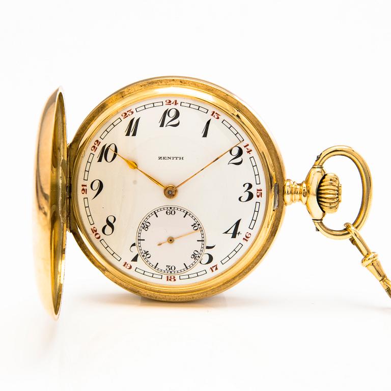 ZENITH TASKUKELLO 14K kultaa, ankkurikäynti, pleksilasi, pieni sekuntiviisari. 50 mm.