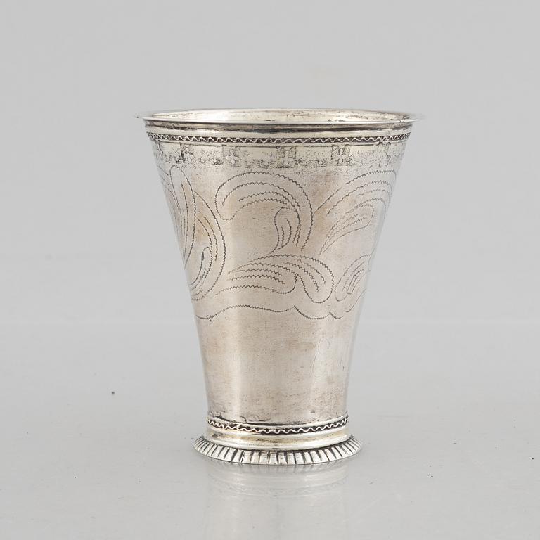 A Swedish 18th century silver beaker, mark of Bengt Collin, Uppsala 1736.