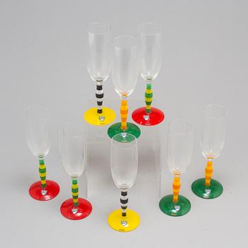 ANNE NILSSON, champagneglas, 8 stycken, "Polka", signerade, Orrefors, 1990-tal.