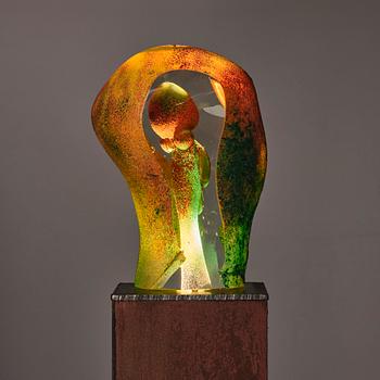 Kjell Engman, a unique sandblasted glass sculpture, Kosta Boda, Signed.