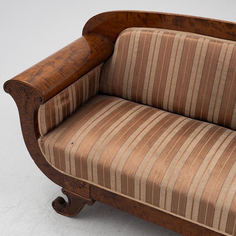 A stained birch wood veneered Karl Johan style sofa, early 20th Century.