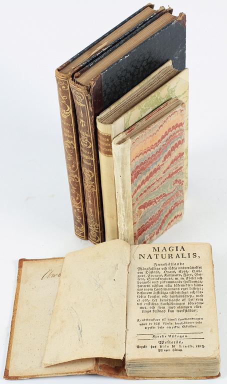 BÖCKER, 5 st, mest lanthushållning och trädgårdsskötsel, bla "Magica Naturalis", 1700-1800-tal.