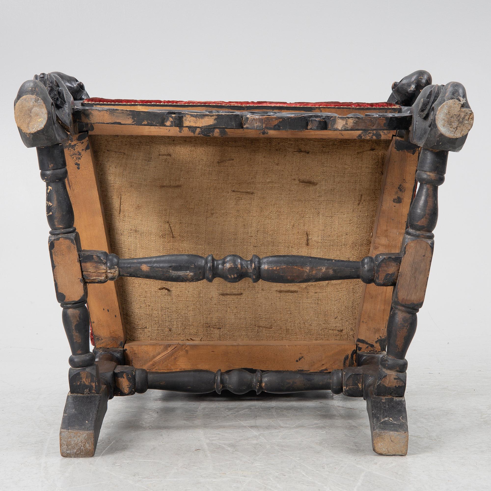 Karmstol, barockstil, omkring 1900 med äldre delar.